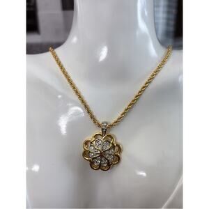 D’Orlan Elegant Gold Flower Pendant Necklace with Swarovski Crystal Accents